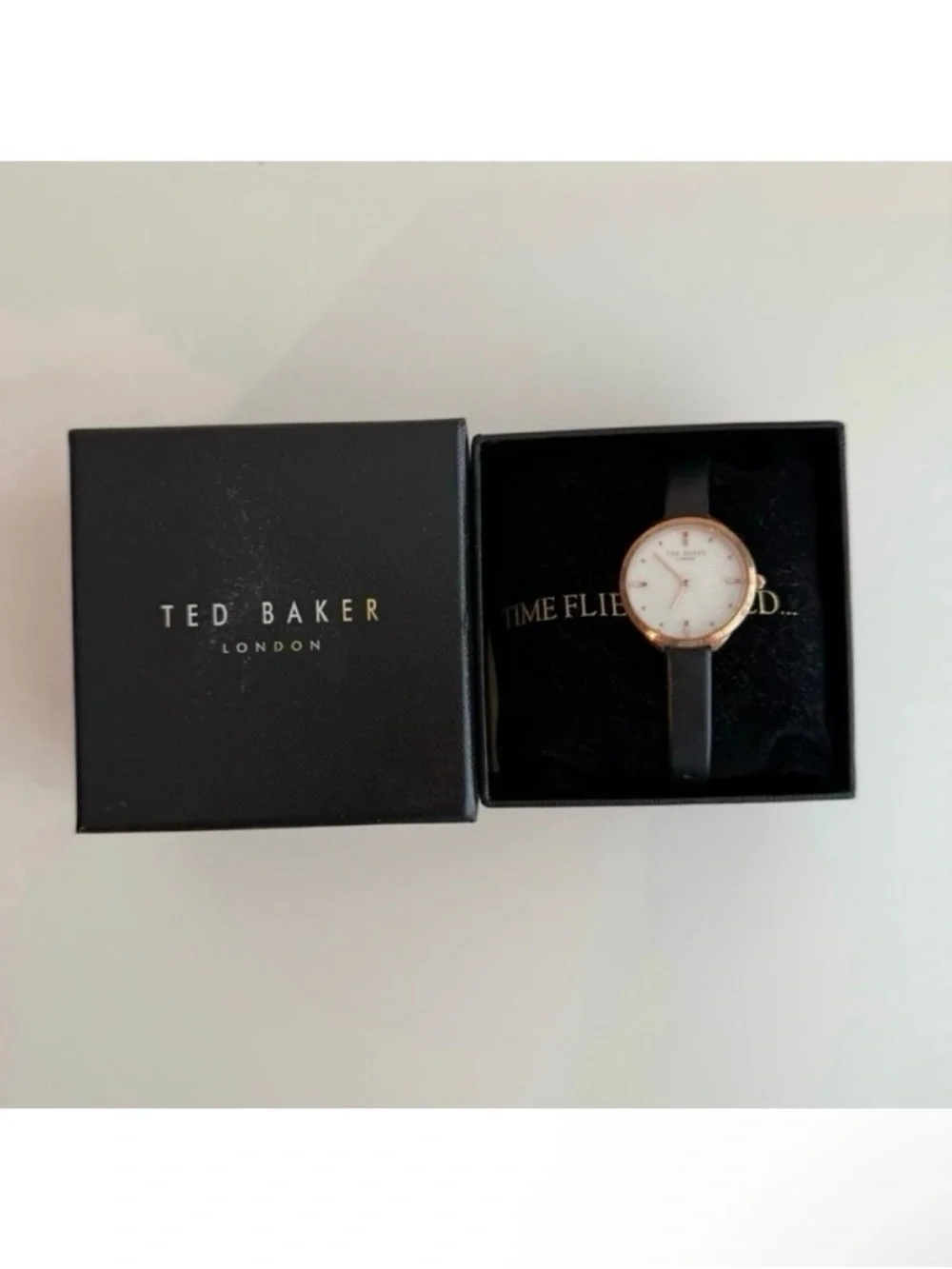 Ted Baker Elena Black Leather Strap with Rose Gold Watch